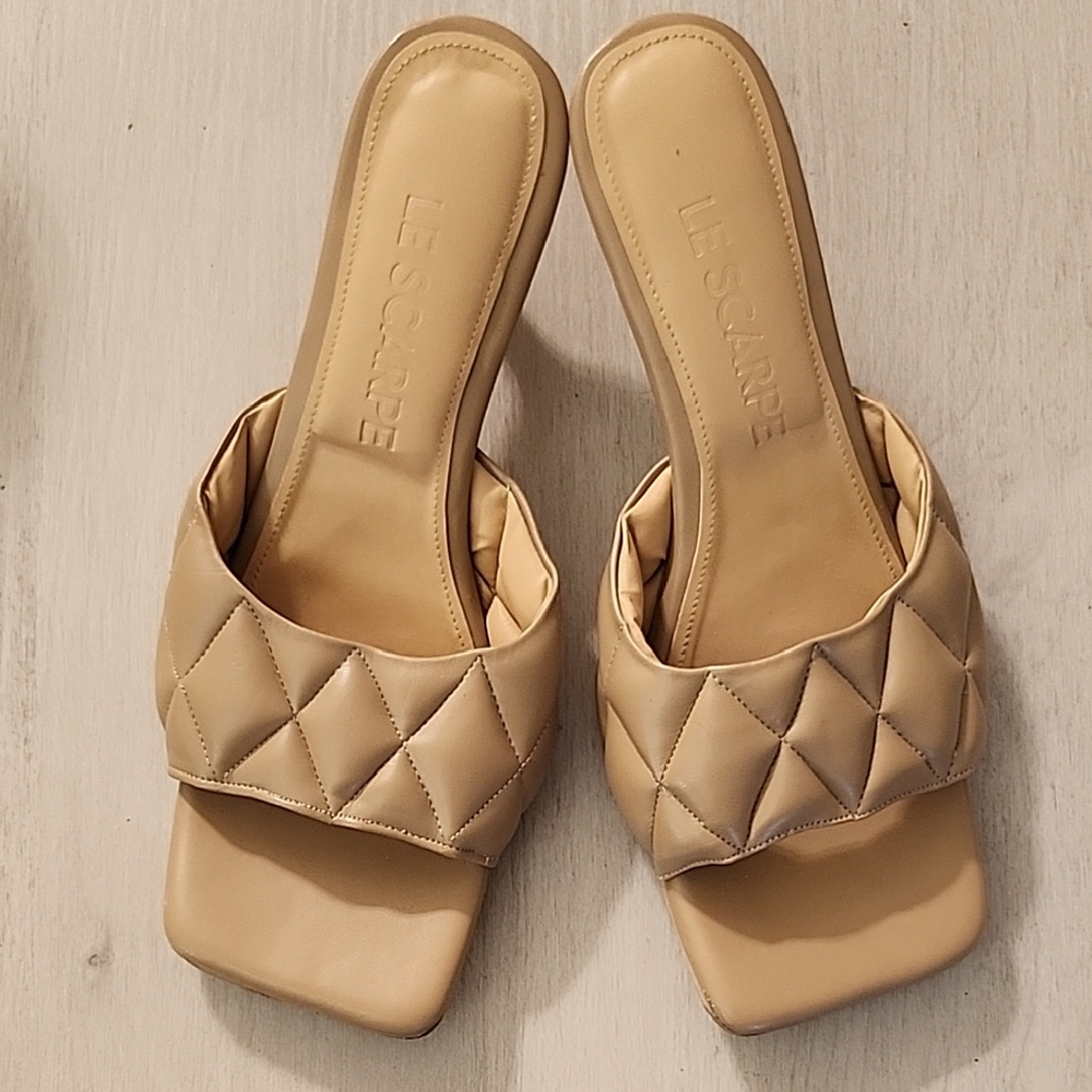 Women's Tan Quilted Slide Sandals
